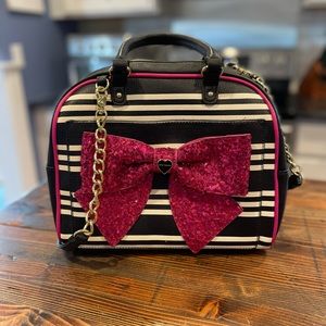 Betsey Johnson Striped Hot Pink Sequin Bow Purse
